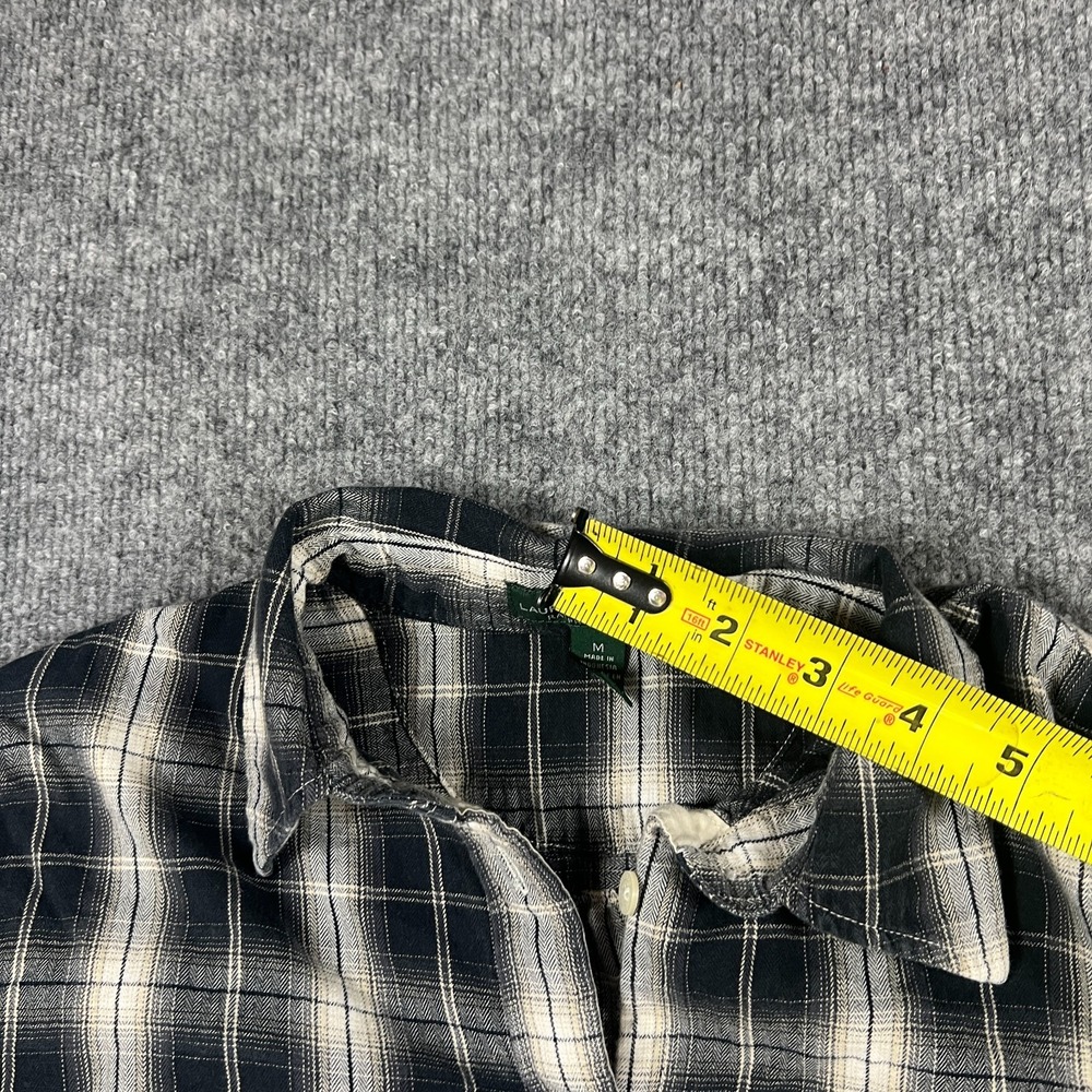 Ralph Lauren Flannel Shirt Women Medium Black White Plaid Cotton Roll Tab Sleeve - Picture 9 of 12